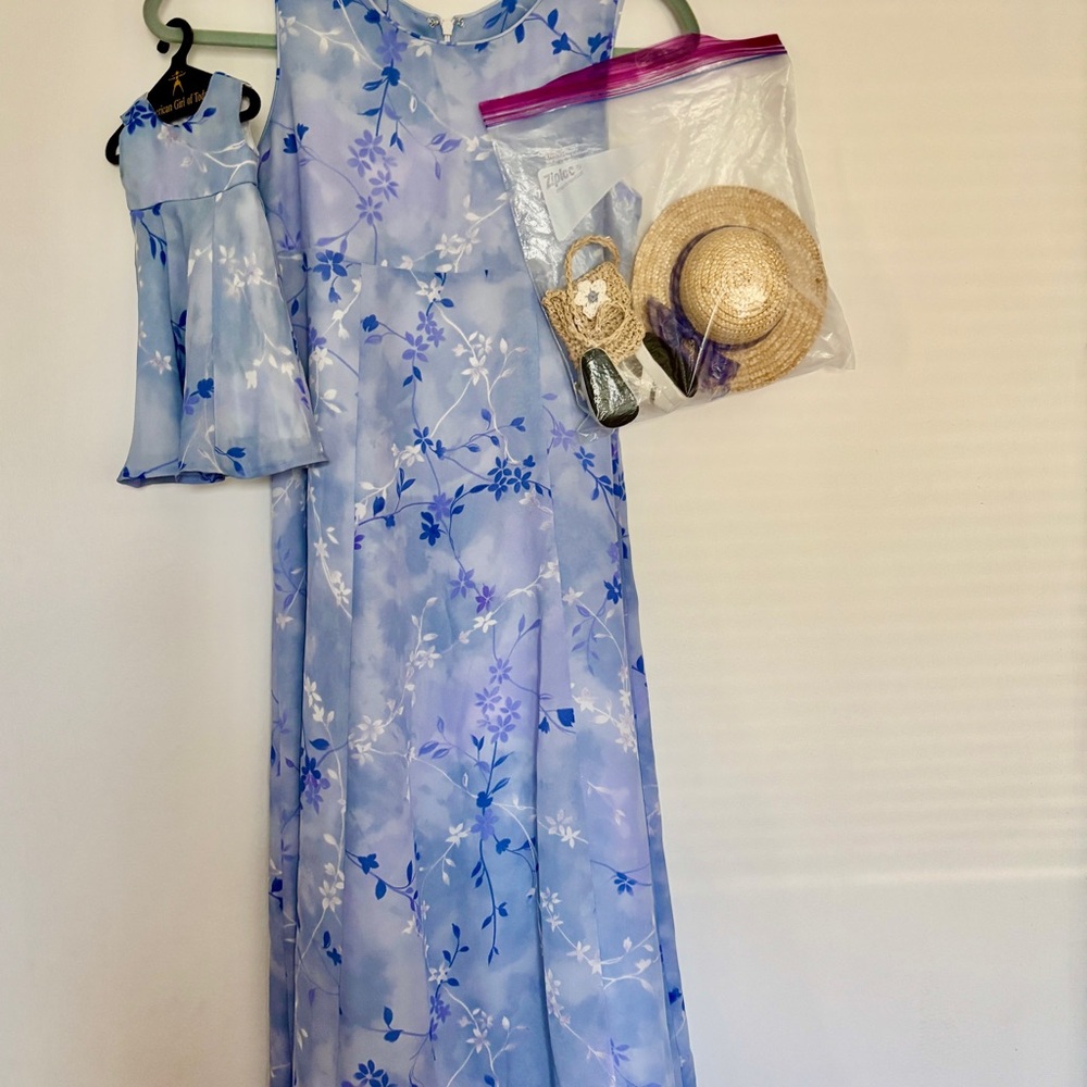 American Girl Matching Periwinkle Dress Size 12 & 18” doll